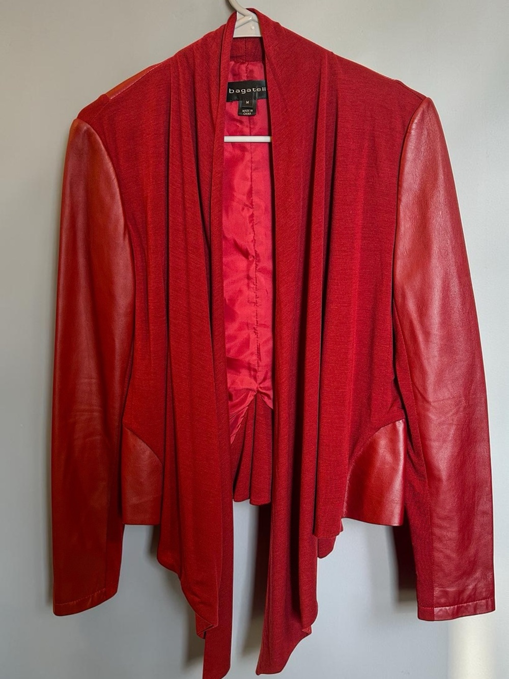 Bagatelle GENUINE Leather Sleeve Drape Jacket Burgundy M Waterfall Moto mob wife - Picture 3 of 6